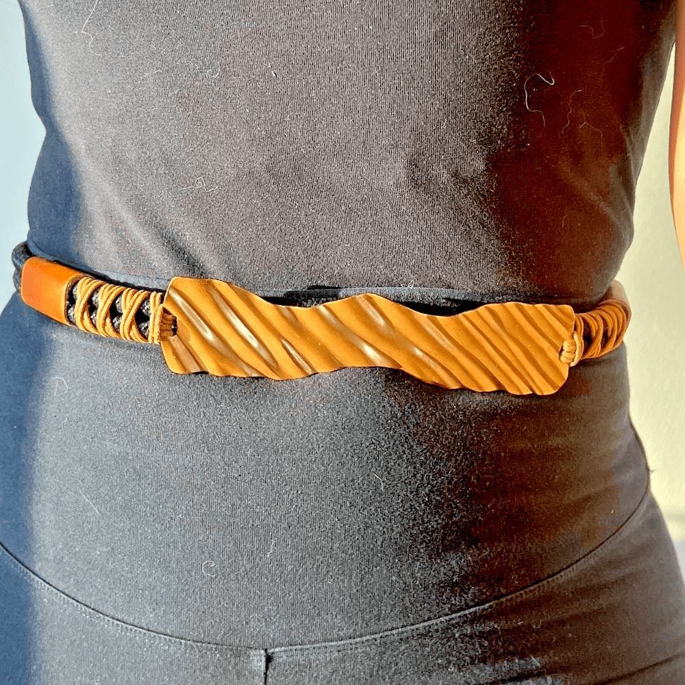 Vtg 80s‎ brass waist Statement belt rope tribal bohemian market festival medium